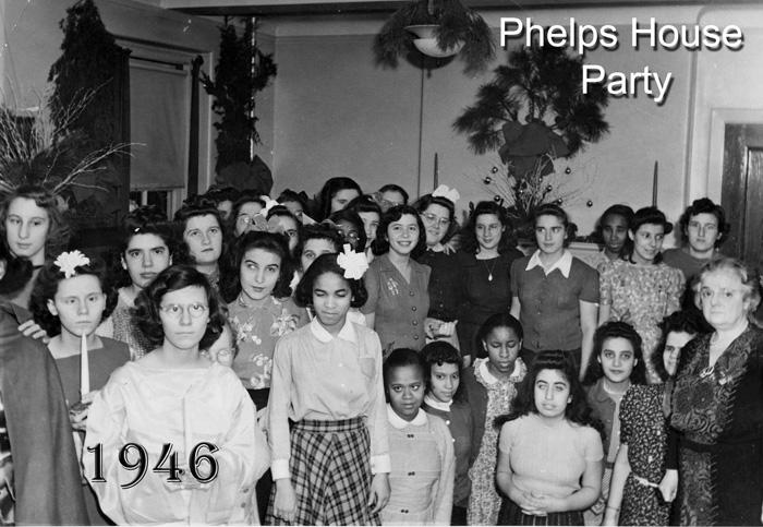 1946: The girls of Phelps House during the Christmas party