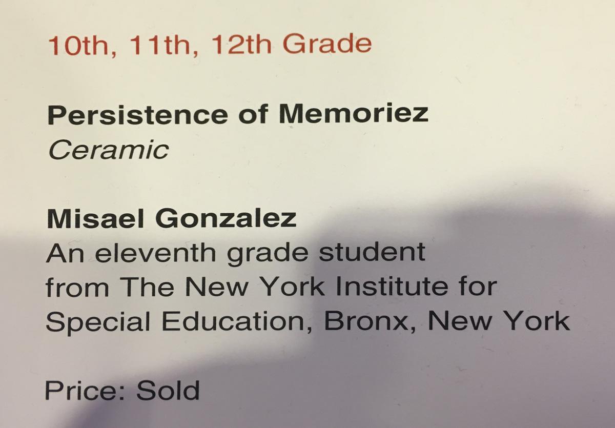 Section 10th -12th grade, Title: Persistence of Mermories (Ceramic) By Misael Gonzalez-An 11th grade student from NYISE, Bronx, NY,  Price: SOLD