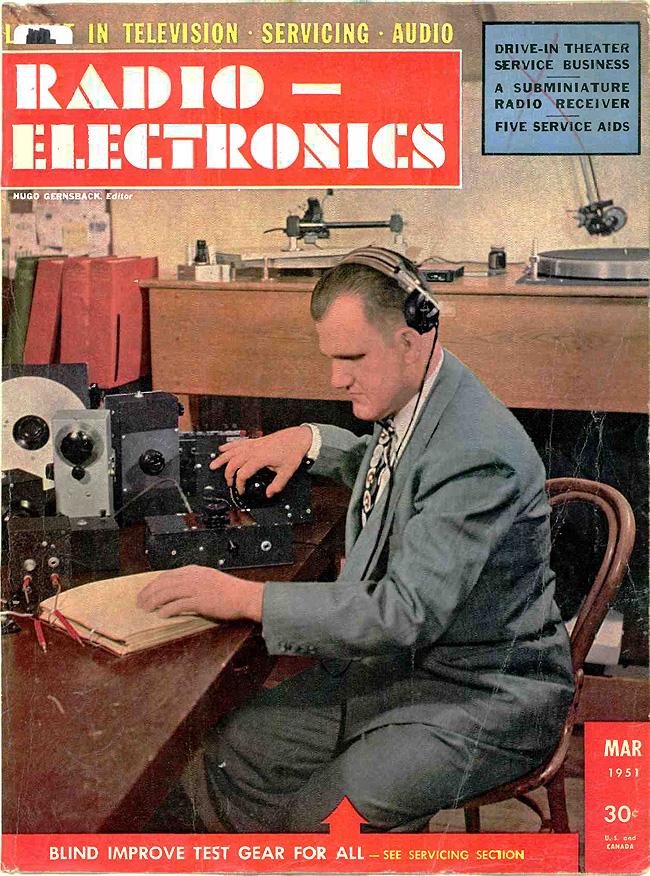 W2JIO on Radio-Electronics cover, March 1951. Shows him operating his radio