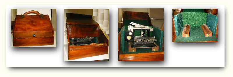 This series of 4 images shows the wooden travel box