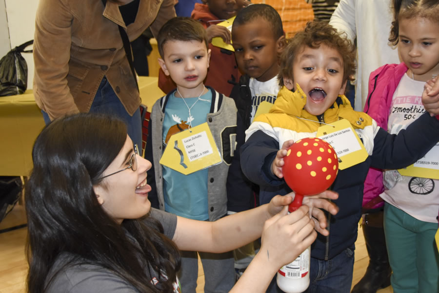 VC Student demonstrates project for Readiness Students at Science Fair
